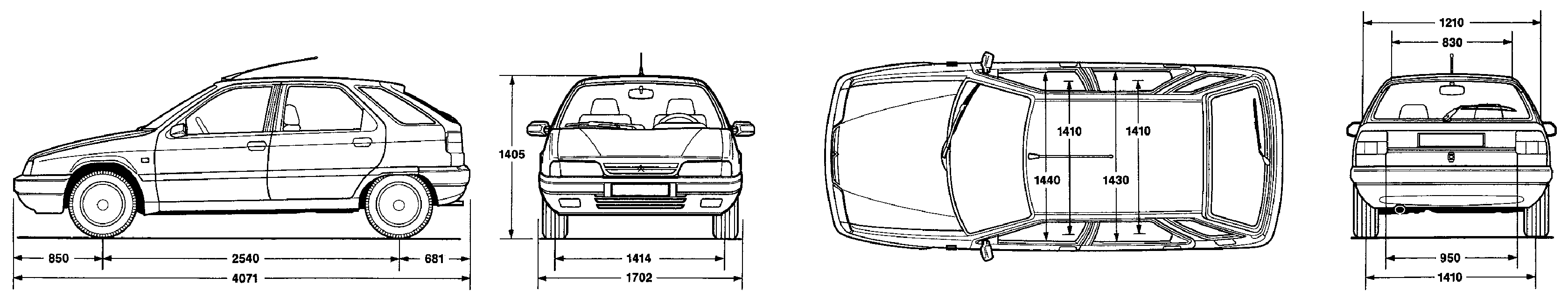 dimensions de la citroen ZX